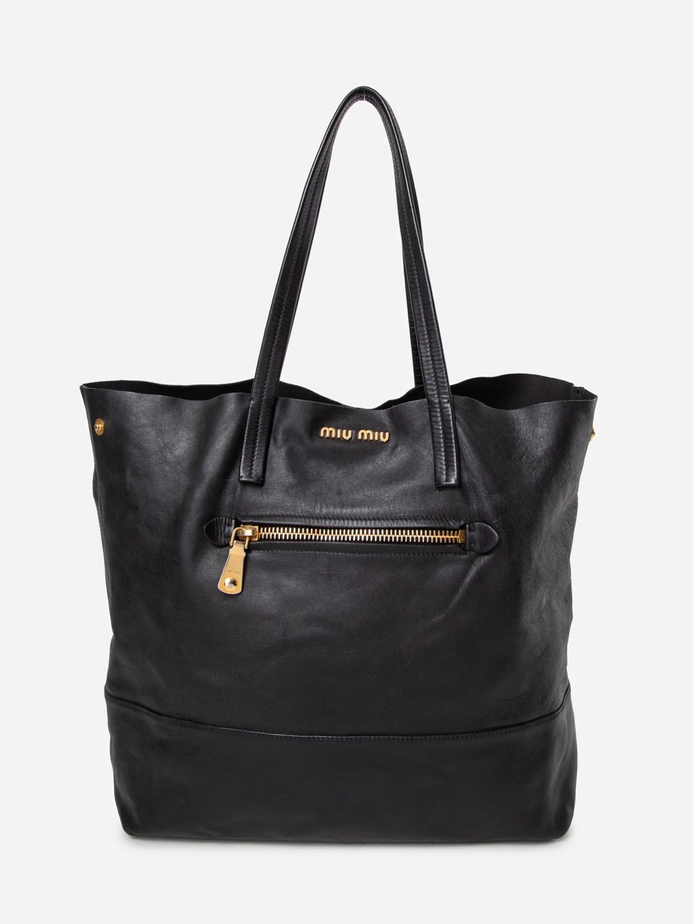 Miu Miu Black Vitello Soft Shopping Tote Bag